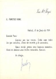 Tarjeta de José María Forqué a Francisco Rabal. Madrid, 23 de junio de 1994 | Biblioteca Virtual Miguel de Cervantes