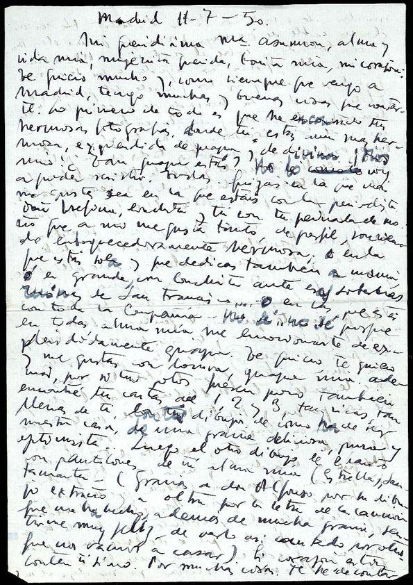 Carta de Francisco Rabal a Asunción Balaguer. Madrid, 11 de julio de 1950 | Biblioteca Virtual Miguel de Cervantes