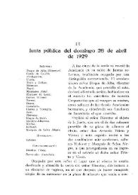 Junta pública del domingo 28 de abril de 1929 | Biblioteca Virtual Miguel de Cervantes