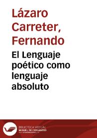 Portada:El Lenguaje poético como lenguaje absoluto (1982)