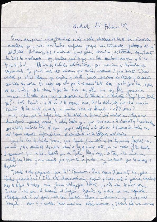 Carta de Asunción Balaguer a Francisco Rabal. Madrid, 26 de febrero de 1959 | Biblioteca Virtual Miguel de Cervantes