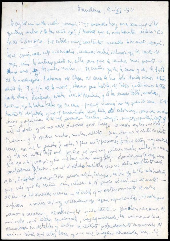 Carta de Asunción Balaguer a Francisco Rabal. Barcelona, 9 de noviembre de 1950 | Biblioteca Virtual Miguel de Cervantes