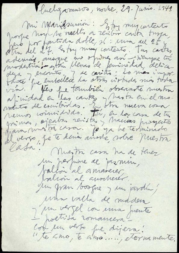 Carta de Francisco Rabal a Asunción Balaguer. Cuelgamuros, 29 de junio de 1949 | Biblioteca Virtual Miguel de Cervantes