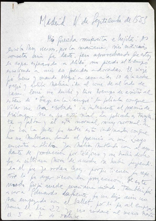 Carta de Francisco Rabal a Asunción Balaguer. Madrid, 11 de septiembre de 1953 | Biblioteca Virtual Miguel de Cervantes