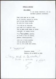 Portada:Copla de Francisco Rabal dedicada a Juan Echanove. Madrid, 10 de abril de 1994