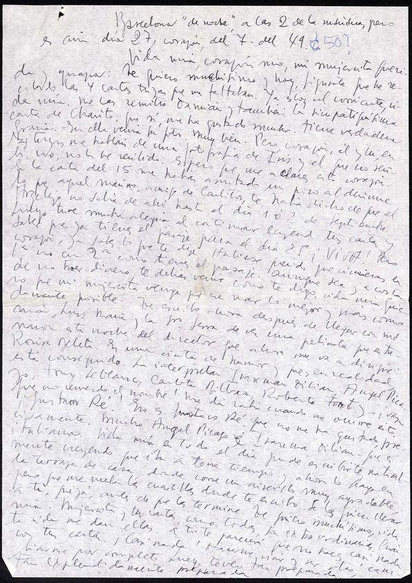 Carta de Francisco Rabal a Asunción Balaguer. Barcelona, 27 de julio de 1950 | Biblioteca Virtual Miguel de Cervantes