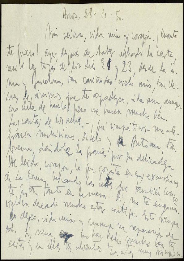 Carta de Francisco Rabal a Asunción Balaguer. Arcos, 28 de octubre de 1950 | Biblioteca Virtual Miguel de Cervantes
