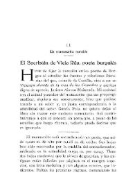 Portada:Un manuscrito notable : El Sacristán de Vieja Rúa, poeta burgalés / Eduardo Juliá Martínes