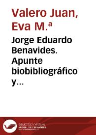 Portada:Jorge Eduardo Benavides. Apunte biobibliográfico y crítico / Eva M.ª Valero Juan