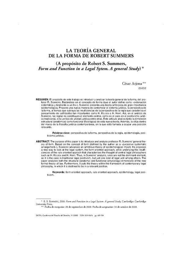 La teoría general de la forma de Robert Summers (a propósito de Robert S. Summers, Form and Function in a Legal System. A General Study) | Biblioteca Virtual Miguel de Cervantes
