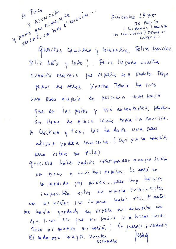 Carta de Carmen Laforet a Francisco Rabal y Asunción Balaguer. Diciembre de 1975 | Biblioteca Virtual Miguel de Cervantes