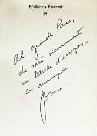 Portada:Dedicatoria de Bruno Modugno en un ejemplar de su libro \"Re di macchia\" / Bruno Modugno