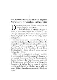 Portada:Sor María Francisca de Sales del Sagrado Corazón, por el Marqués de Velilla de Ebro / Marqués de San Juan de Piedras Albas