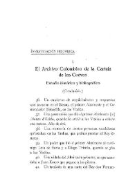 Portada:El Archivo Colombino de la Cartuja de las Cuevas. Estudio histórico y bibliográfico (Conclusión) / Manuel Serrano y Sanz