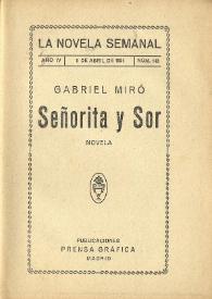 Portada:Señorita y Sor : novela / Gabriel Miró