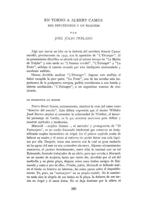 En torno a Albert Camus: dos reflexiones y un réquiem / por José Julio Perlado | Biblioteca Virtual Miguel de Cervantes