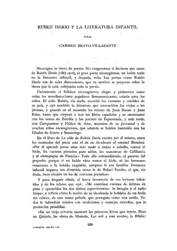 Rubén Darío y la literatura infantil / por Carmen Bravo-Villasante | Biblioteca Virtual Miguel de Cervantes