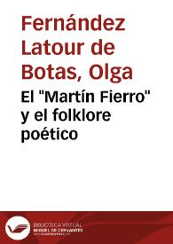 Portada:El \"Martín Fierro\" y el folklore poético