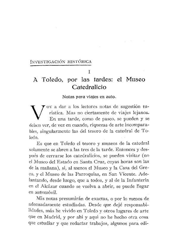 A Toledo, por las tardes: el Museo Catedralicio: notas para viajes en auto / Elías Tormo | Biblioteca Virtual Miguel de Cervantes