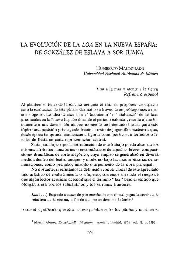 La evolución de la loa en la Nueva España : de González de Eslava a Sor Juana / Humberto Maldonado | Biblioteca Virtual Miguel de Cervantes