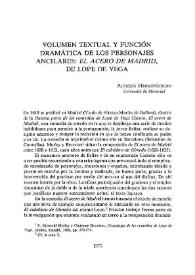 Portada:Volumen textual y función dramática de los personajes ancilares : \"El acero de Madrid\", de Lope de Vega / Alfredo Hermenegildo