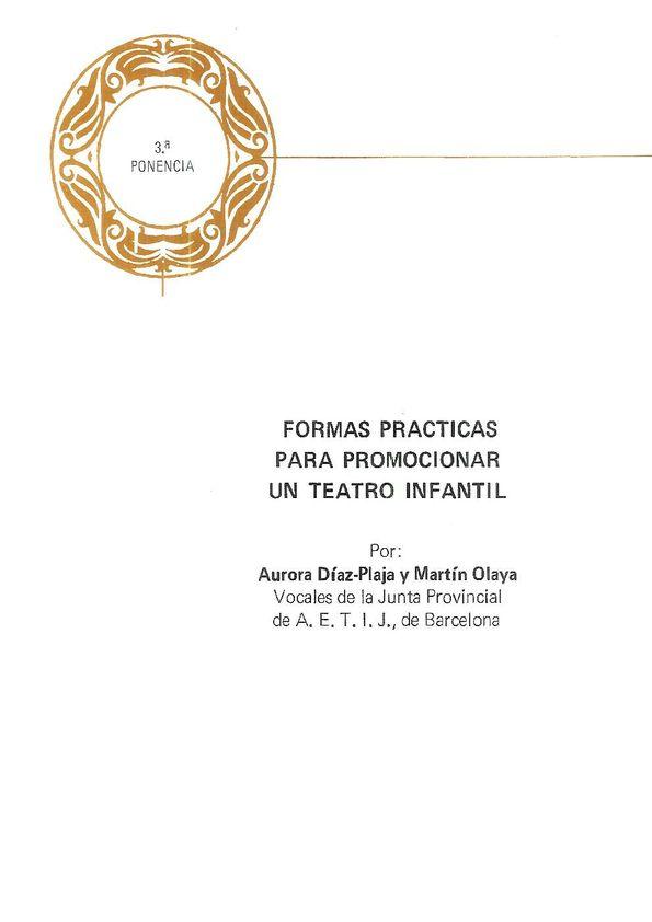Formas prácticas para promocionar el teatro infantil / por Aurora Díaz-Plaja y Martín Olaya | Biblioteca Virtual Miguel de Cervantes