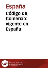 Portada:Código de Comercio : vigente en España