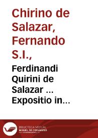 Portada:Ferdinandi Quirini de Salazar ... Expositio in Prouerbia Salomonis... : [tom. I]