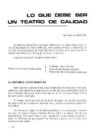 Portada:Lo que debe ser un teatro de calidad / Juan Pedro de Aguilar