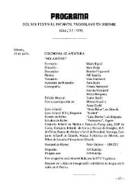 Portada:Programa del XIX Festival infantil yugoslavo en Sibenik (23.6 / 7.7- 1979)