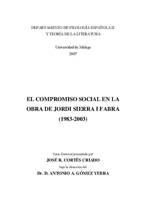 El compromiso social en la obra de Jordi Sierra i Fabra (1983-2003) / José Ramón Cortés Criado | Biblioteca Virtual Miguel de Cervantes