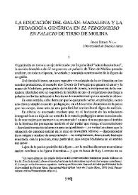 Portada:La educación del galán: Madalena y la pedagogía genérica en \"El vergonzoso en palacio\" de Tirso de Molina