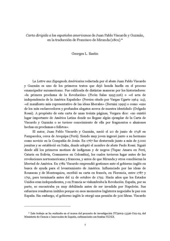 "Carta dirigida a los españoles americanos" de Juan Pablo Viscardo y Guzmán, en la traducción de Francisco de Miranda (1801) | Biblioteca Virtual Miguel de Cervantes