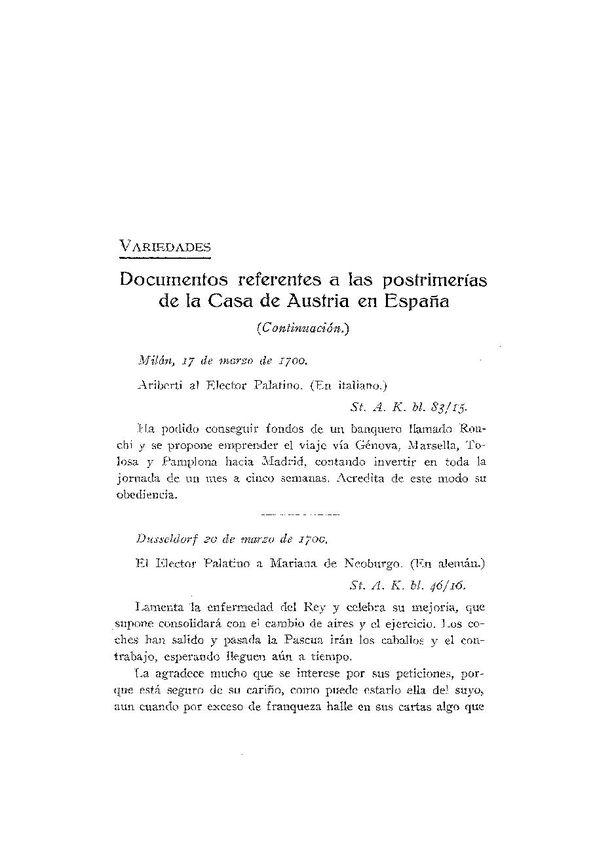 Documentos referentes a las postrimerías de la Casa de Austria en España [1700] / Príncipe Adalberto de Baviera y Gabriel Maura Gamazo | Biblioteca Virtual Miguel de Cervantes