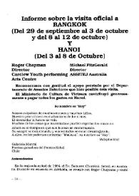 Portada:Informe sobre la visita oficial a Bangkok (del 29 de septiembre al 3 de octubre y del 8 al 12 de octubre) y Hanoi (del 3 al 8 de octubre)