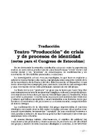 Portada:Teatro \"Producción\" de crisis y de procesos de identidad (notas para el Congreso de Estocolomo) : Traducción