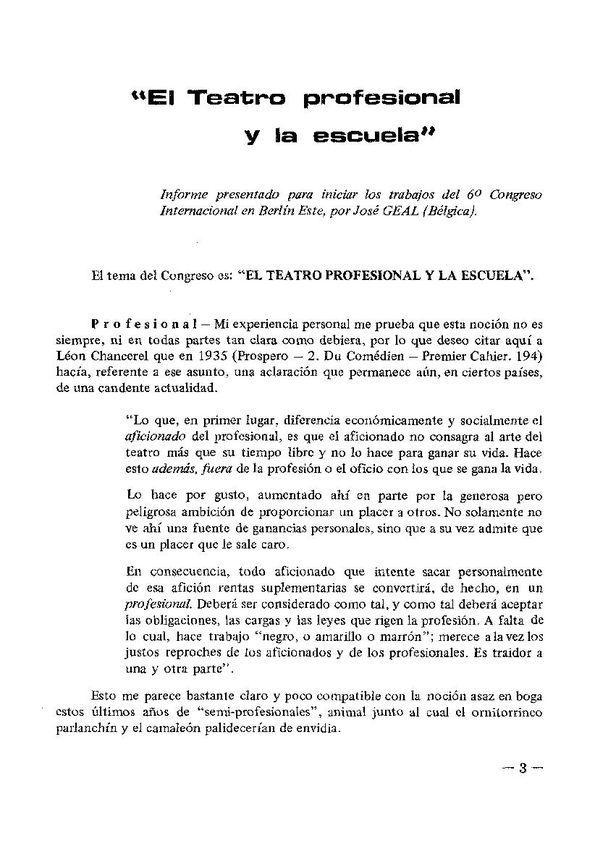 El teatro profesional y la escuela / informe presentado ... por José Geal (Bélgica) | Biblioteca Virtual Miguel de Cervantes