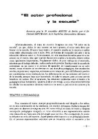 Más información sobre El actor profesional y la escuela / ponencia ... por el Dr. Christel Hoffmann ...
