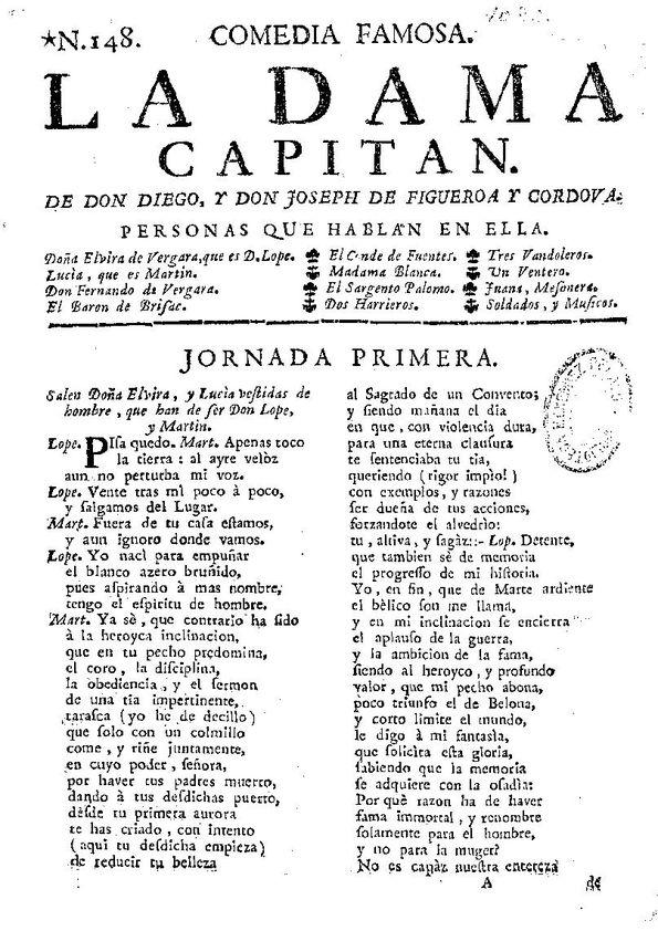 La dama capitan / de Don Diego y Don Joseph de Figueroa y Cordova | Biblioteca Virtual Miguel de Cervantes