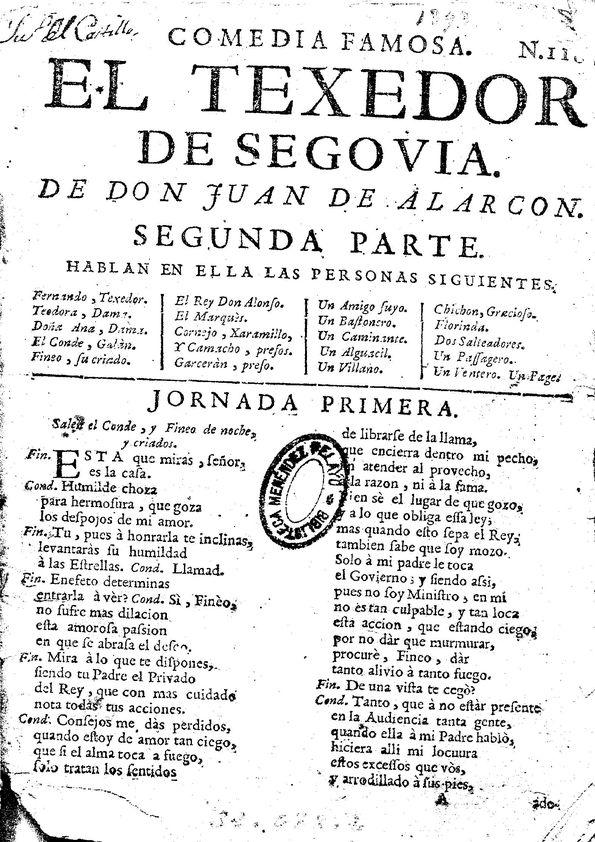 El texedor de Segovia. Segunda parte / de don Juan de Alarcon | Biblioteca Virtual Miguel de Cervantes