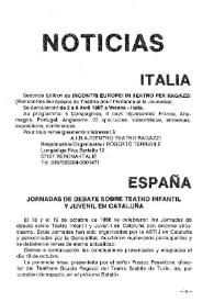 Portada:Boletín Iberoamericano de Teatro para la Infancia y la Juventud, núm. 39 (abril-diciembre 1986). Noticias