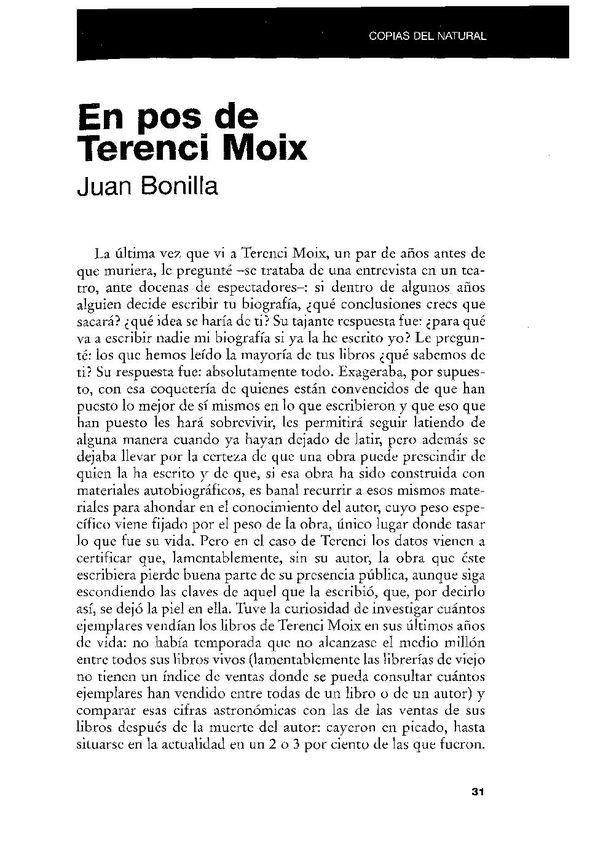 En pos de Terenci Moix / Juan Bonilla | Biblioteca Virtual Miguel de Cervantes