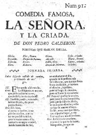 Portada:La señora y la criada / de don Pedro Calderon