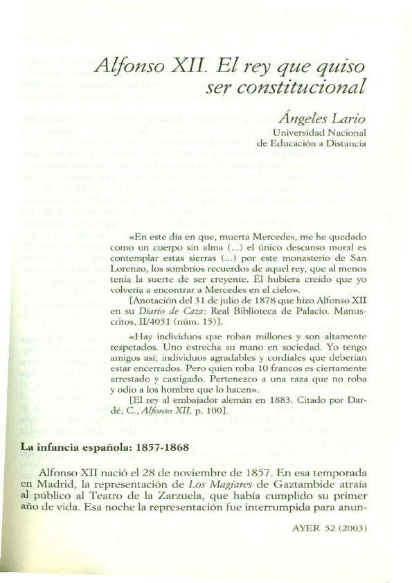 Alfonso XII: el rey que quiso ser constitucional / Ángeles Lario | Biblioteca Virtual Miguel de Cervantes