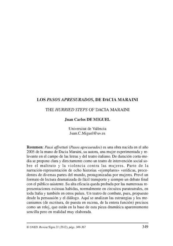 "Los pasos apresurados", de Dacia Maraini / Juan Carlos de Miguel | Biblioteca Virtual Miguel de Cervantes