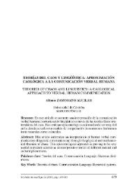 Portada:Teorías del caos y lingüística: aproximación caológica la comunicación verbal humana / Alfonso Zamorano Aguilar