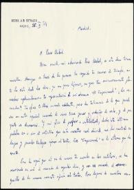Portada:Tarjeta de Pedro Laín Entralgo a Francisco Rabal. Madrid, 26 de septiembre de 1974