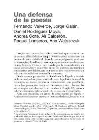 Portada:Una defensa de la poesía / Fernando Valverde [et al.]