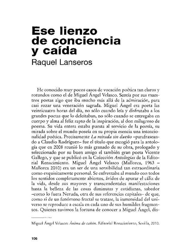 Ese lienzo de conciencia y caída [Reseña] / Raquel Lanseros | Biblioteca Virtual Miguel de Cervantes