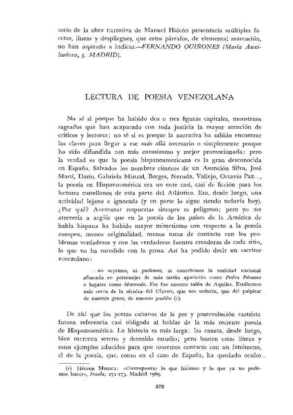 Lectura de poesía venezolana [Reseñas] / Jorge Rodríguez Padrón | Biblioteca Virtual Miguel de Cervantes